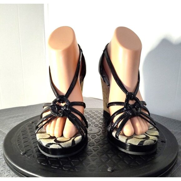 COACH Black logo JOSLIN Strappy wedge Shoe Size 7.5 - Picture 12 of 16